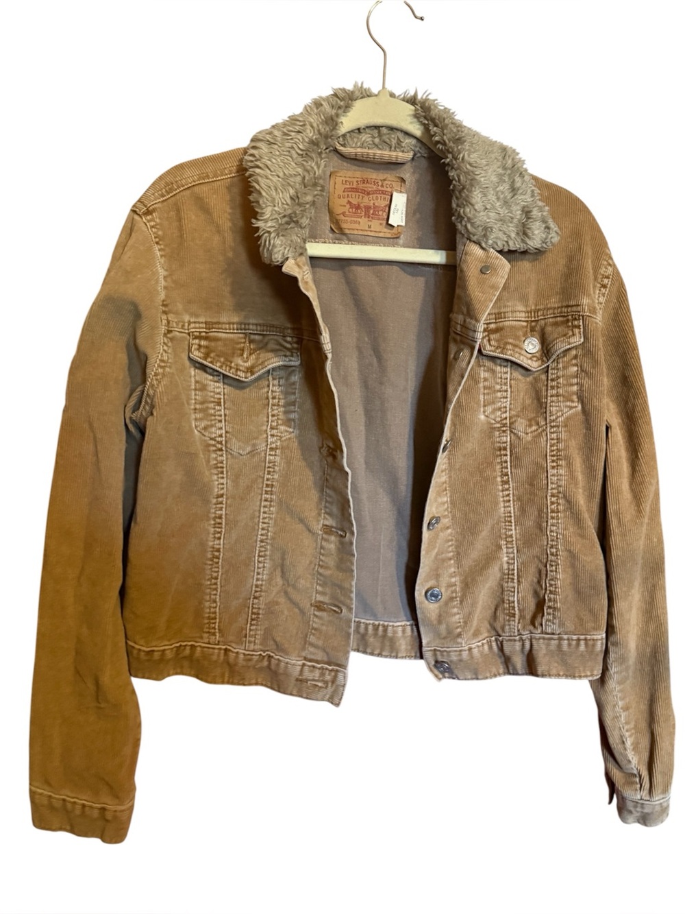 Levi’s Strauss tan brown corduroy faux fur collar ladies medium jacket casual
